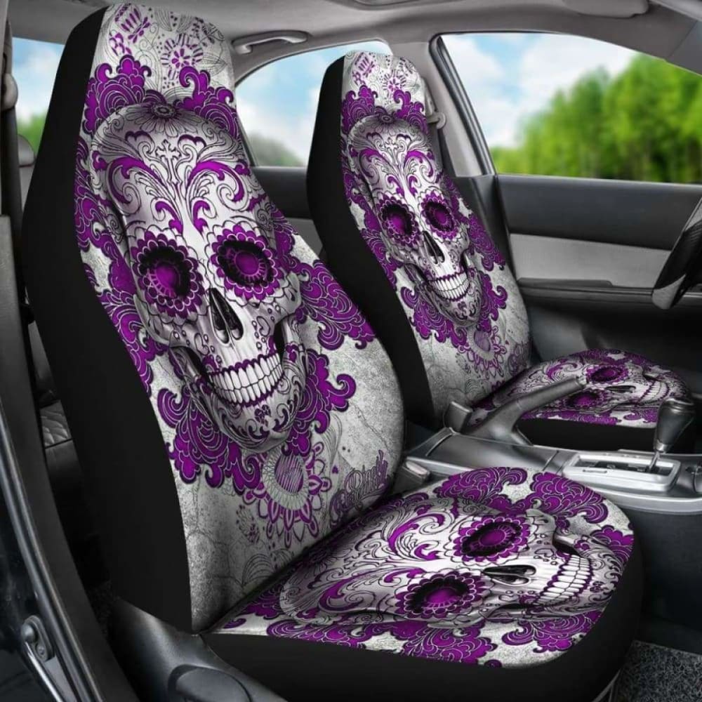 Set Of 2 Sugar Skull Day Of The Dead Car Seat Covers 101207