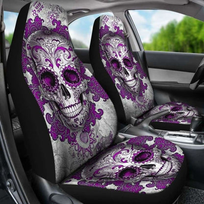 Set Of 2 Sugar Skull Day Of The Dead Car Seat Covers 101207