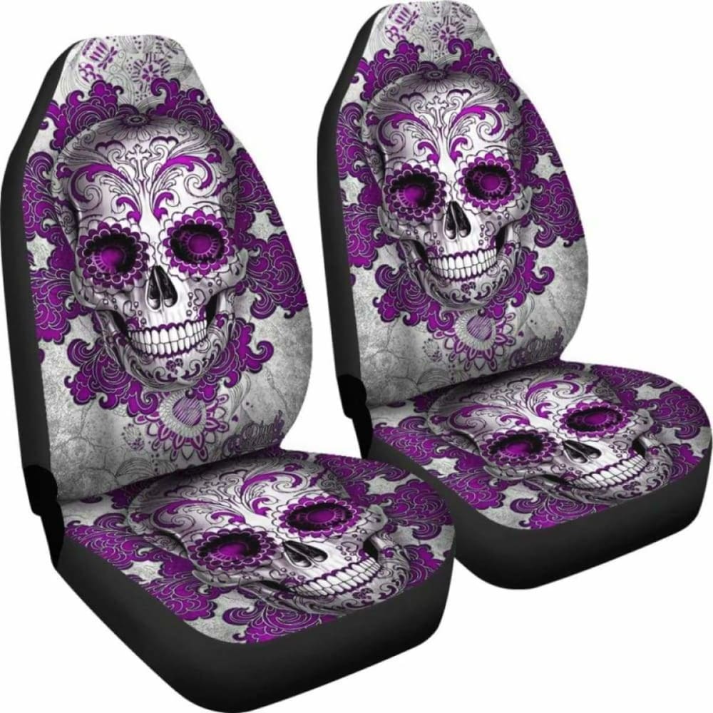 Set Of 2 Sugar Skull Day Of The Dead Car Seat Covers 101207