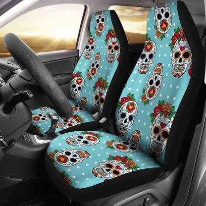 Set Of 2 Sugar Skull Day Of The Dead Seat Covers 101207