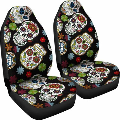 Set Of 2 Sugar Skull Day Of The Dead Seat Covers 101207