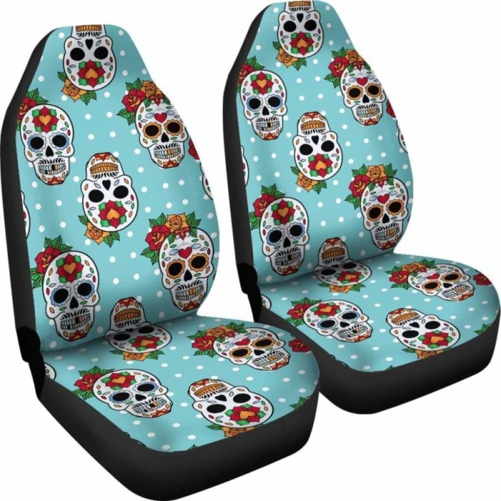 Set Of 2 Sugar Skull Day Of The Dead Seat Covers 101207