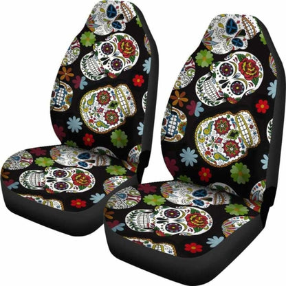 Set Of 2 Sugar Skull Day Of The Dead Seat Covers 101207