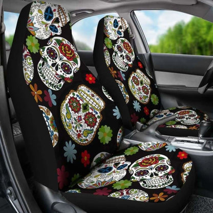 Set Of 2 Sugar Skull Day Of The Dead Seat Covers 101207