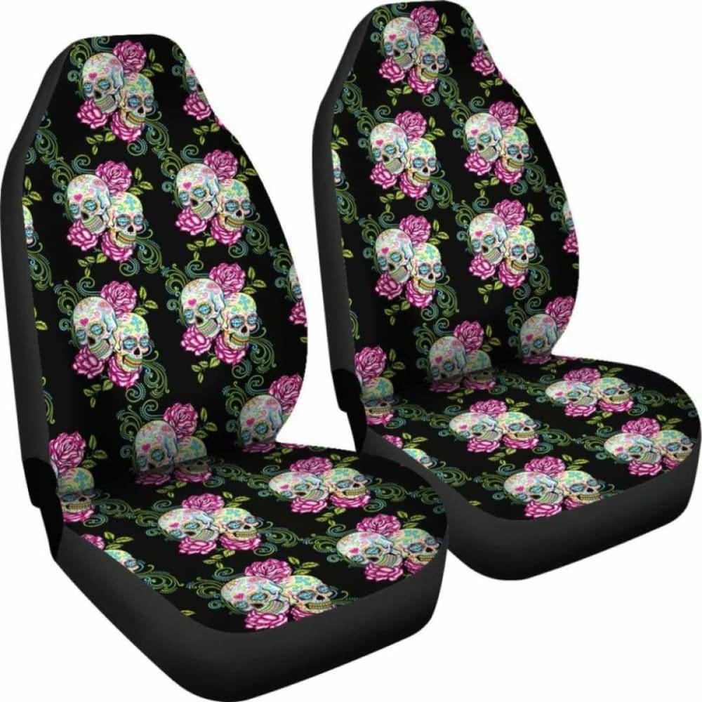 Set Of 2 Sugar Skull Floral Car Seat Covers 101207