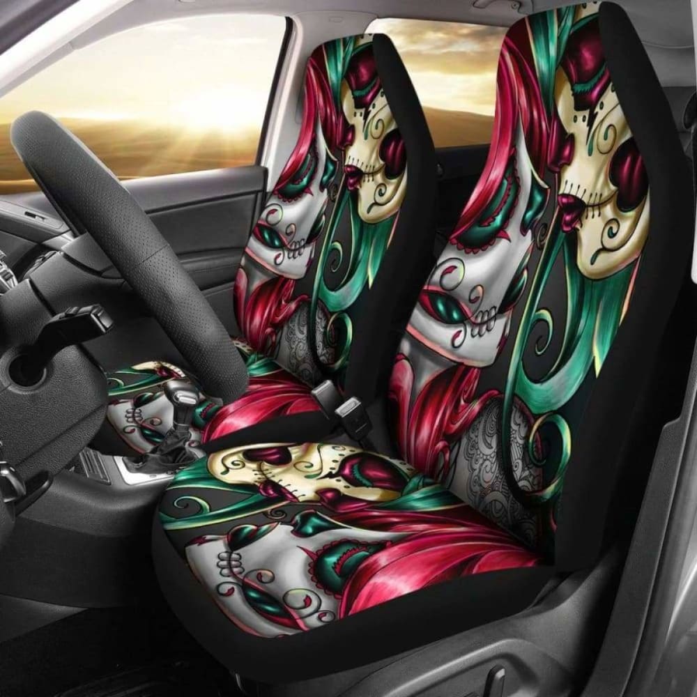 Set Of 2 Sugar Skull Girl Car Seat Covers 101207