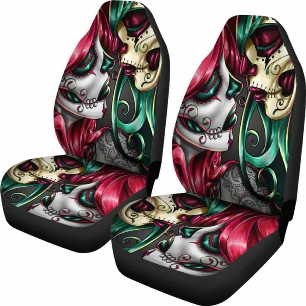 Set Of 2 Sugar Skull Girl Car Seat Covers 101207