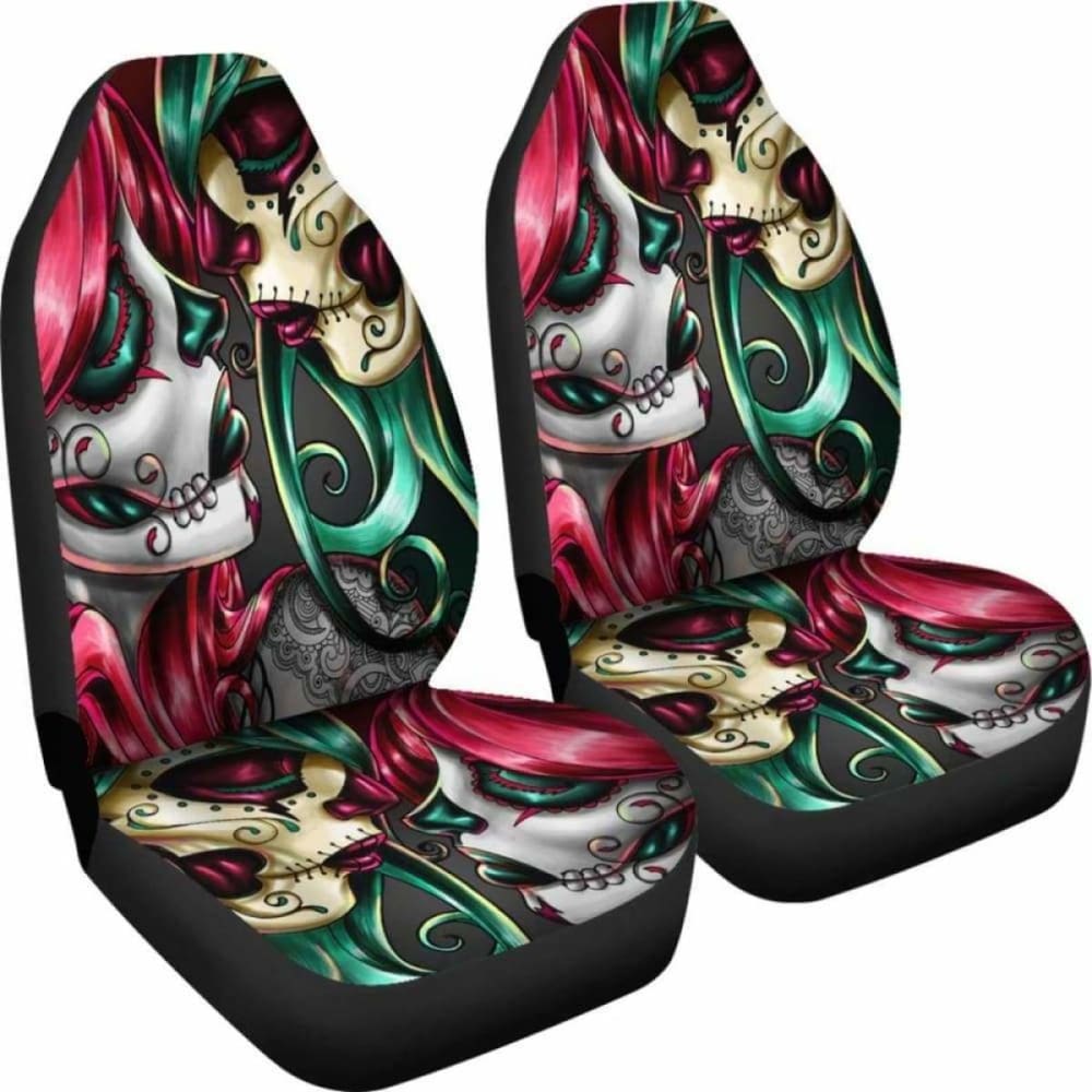 Set Of 2 Sugar Skull Girl Car Seat Covers 101207