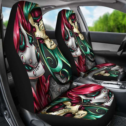 Set Of 2 Sugar Skull Girl Car Seat Covers 101207