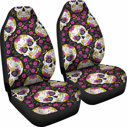 Set Of 2 Sugar Skull Mexican Skull Car Seat Covers 101207