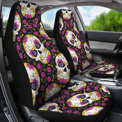 Set Of 2 Sugar Skull Mexican Skull Car Seat Covers 101207