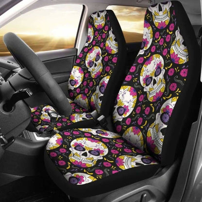 Set Of 2 Sugar Skull Mexican Skull Car Seat Covers 101207