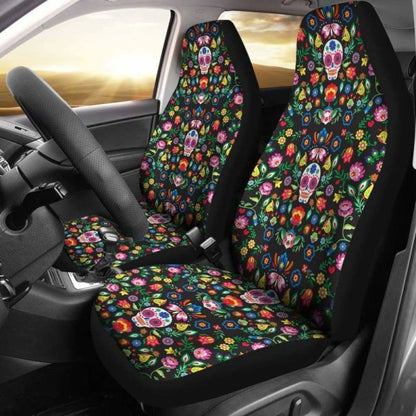 Set Of 2 Sugar Skull Mexican Skull Day Of The Dead Car Seat Covers 101207