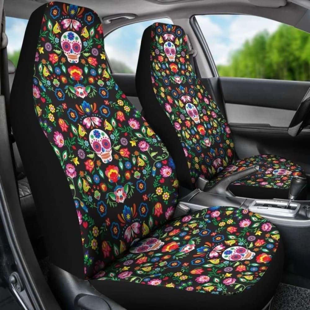 Set Of 2 Sugar Skull Mexican Skull Day Of The Dead Car Seat Covers 101207