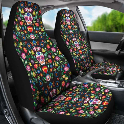 Set Of 2 Sugar Skull Mexican Skull Day Of The Dead Car Seat Covers 101207