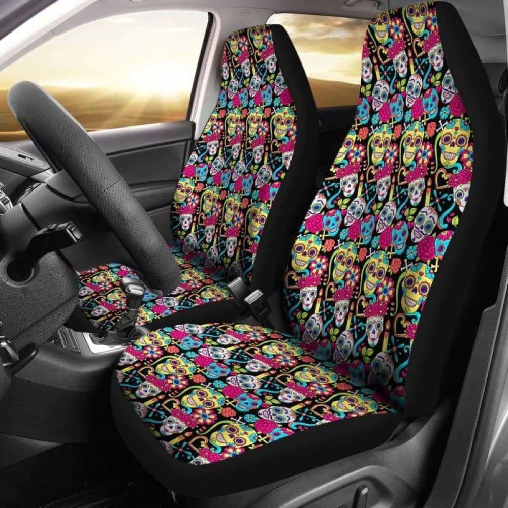 Set Of 2 Sugar Skull Seat Covers 101207