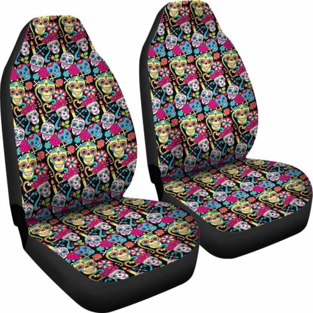 Set Of 2 Sugar Skull Seat Covers 101207