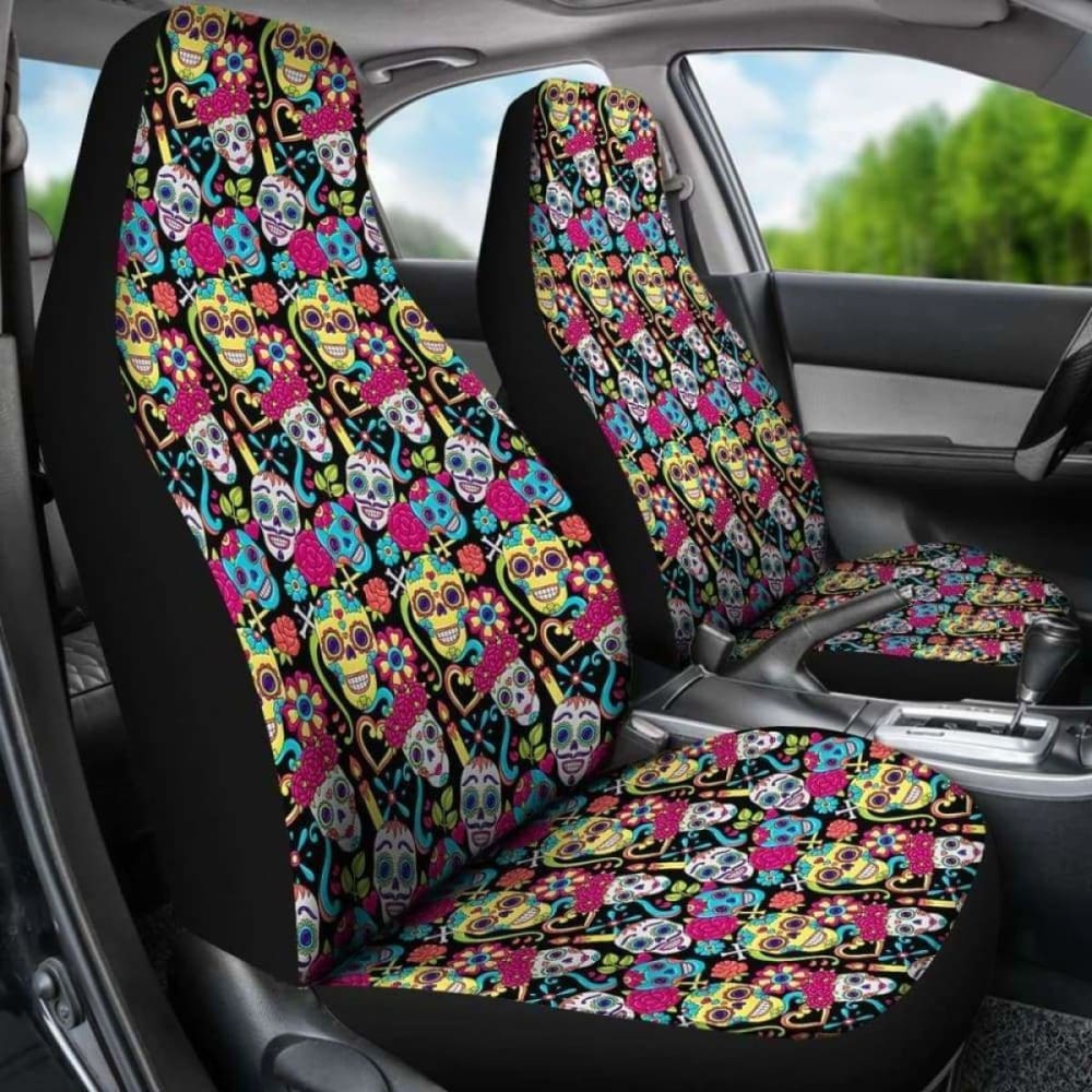 Set Of 2 Sugar Skull Seat Covers 101207