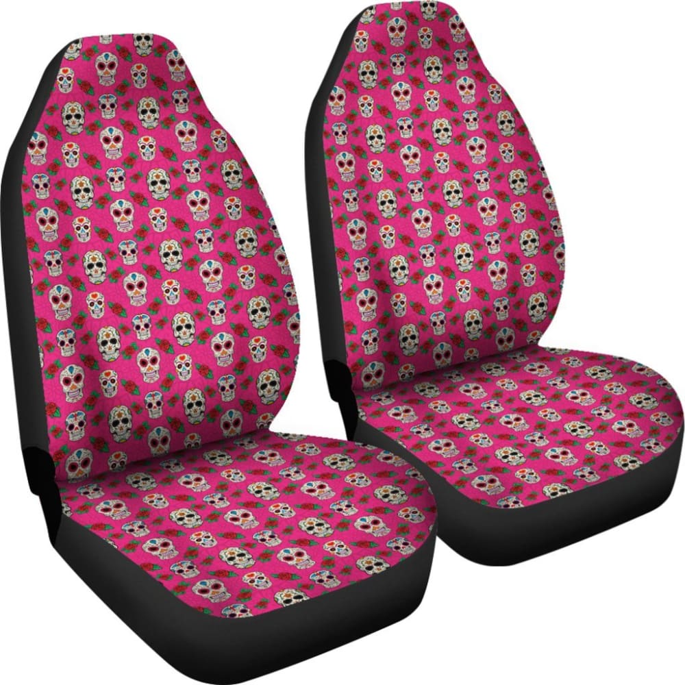 Set Of 2 Sugar Skull Seat Covers 101819 - YourCarButBetter