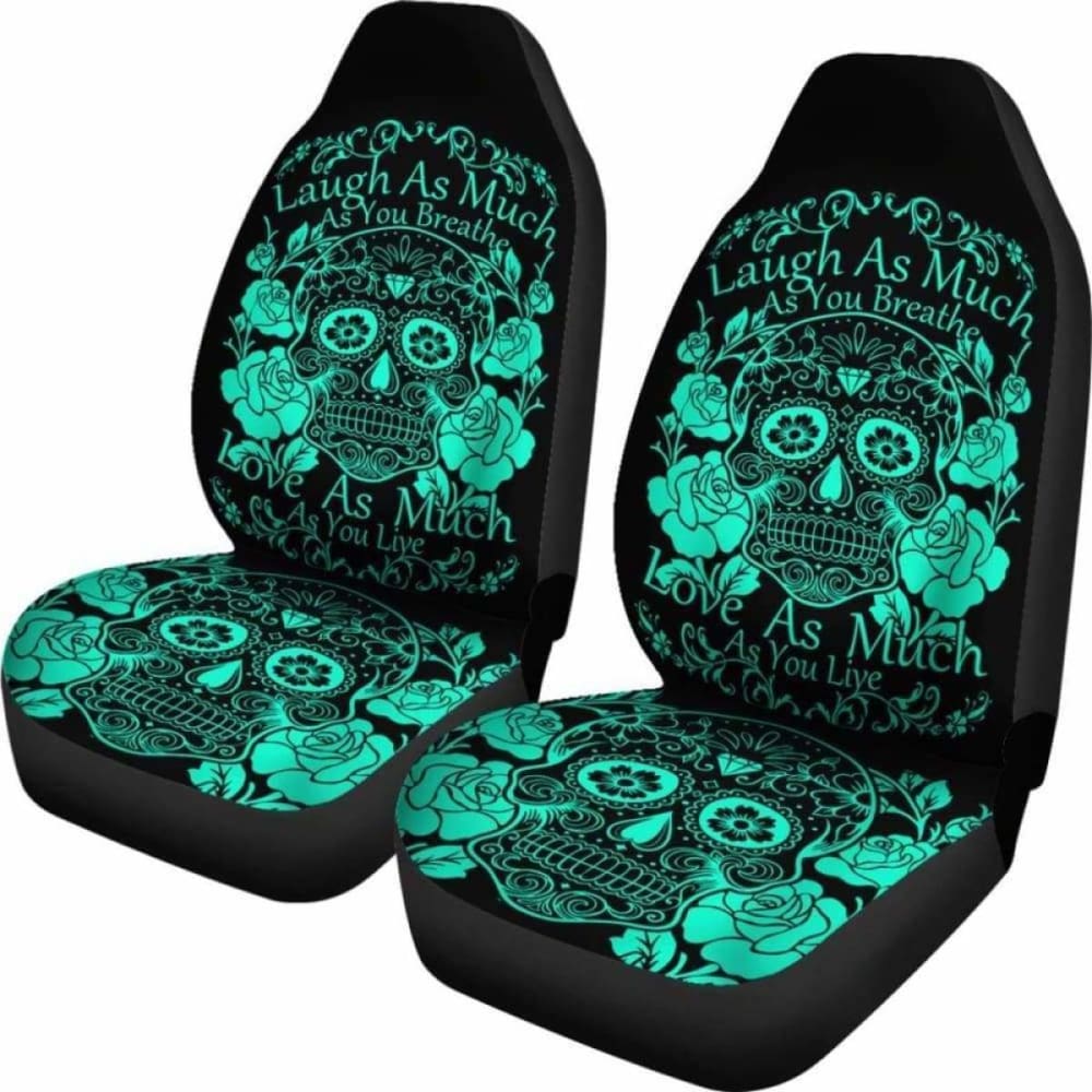 Set Of 2 Sugar Skull Seat Covers - Laugh As Much As You Breath 101207