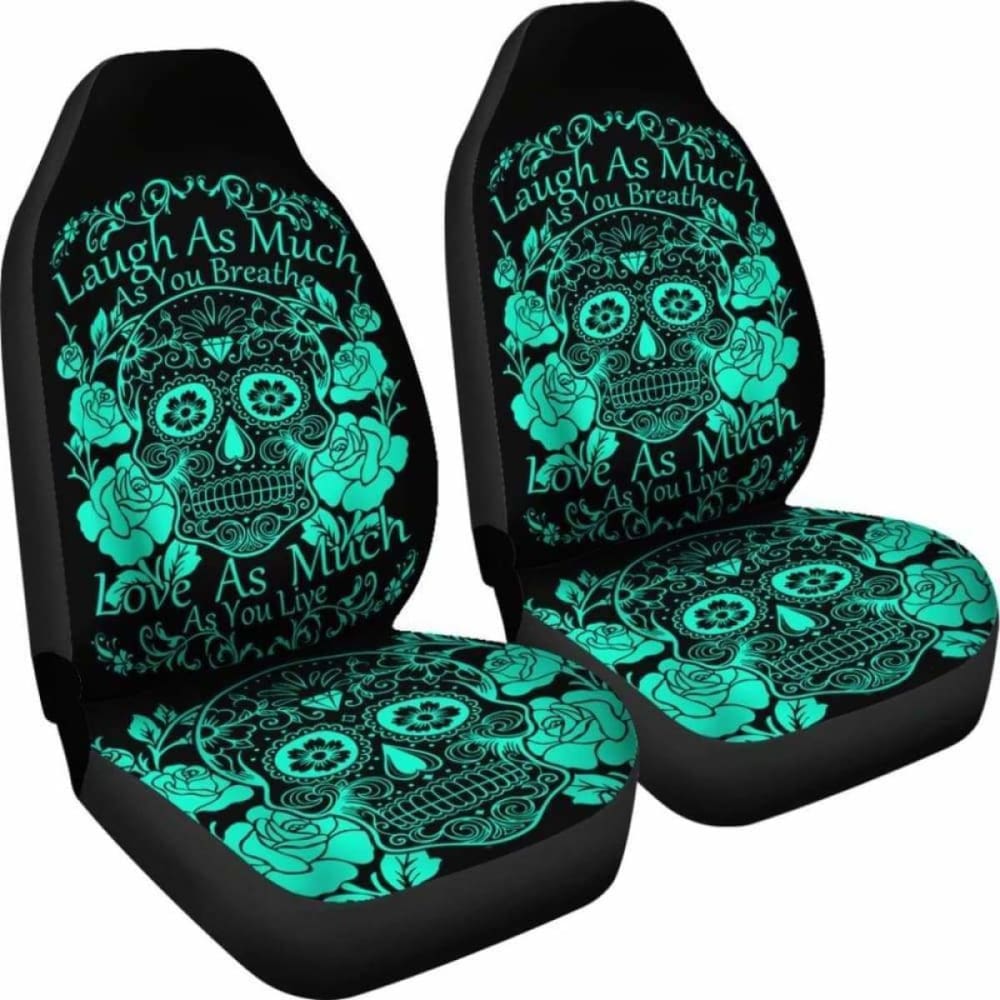 Set Of 2 Sugar Skull Seat Covers - Laugh As Much As You Breath 101207