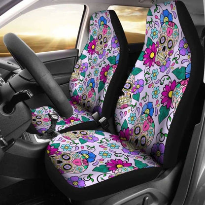 Set Of 2 - Sugar Skulls - Car Seat Covers 101207