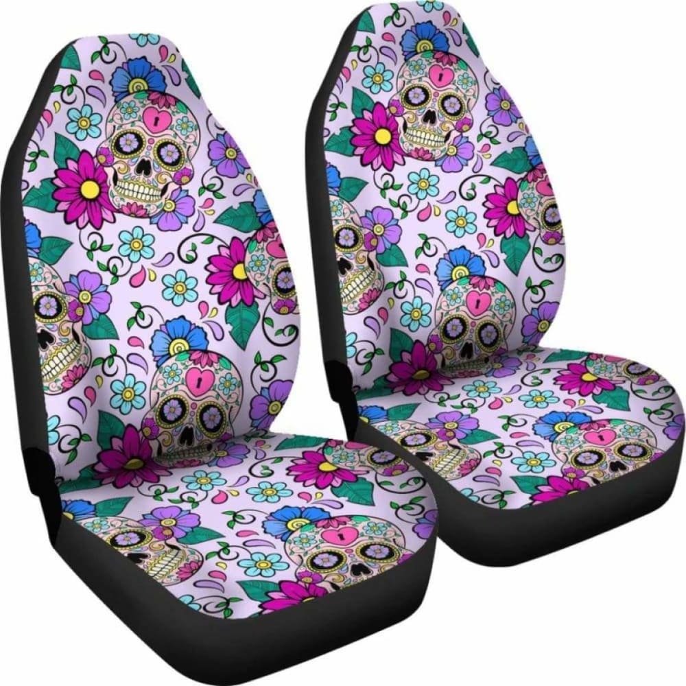 Set Of 2 - Sugar Skulls - Car Seat Covers 101207