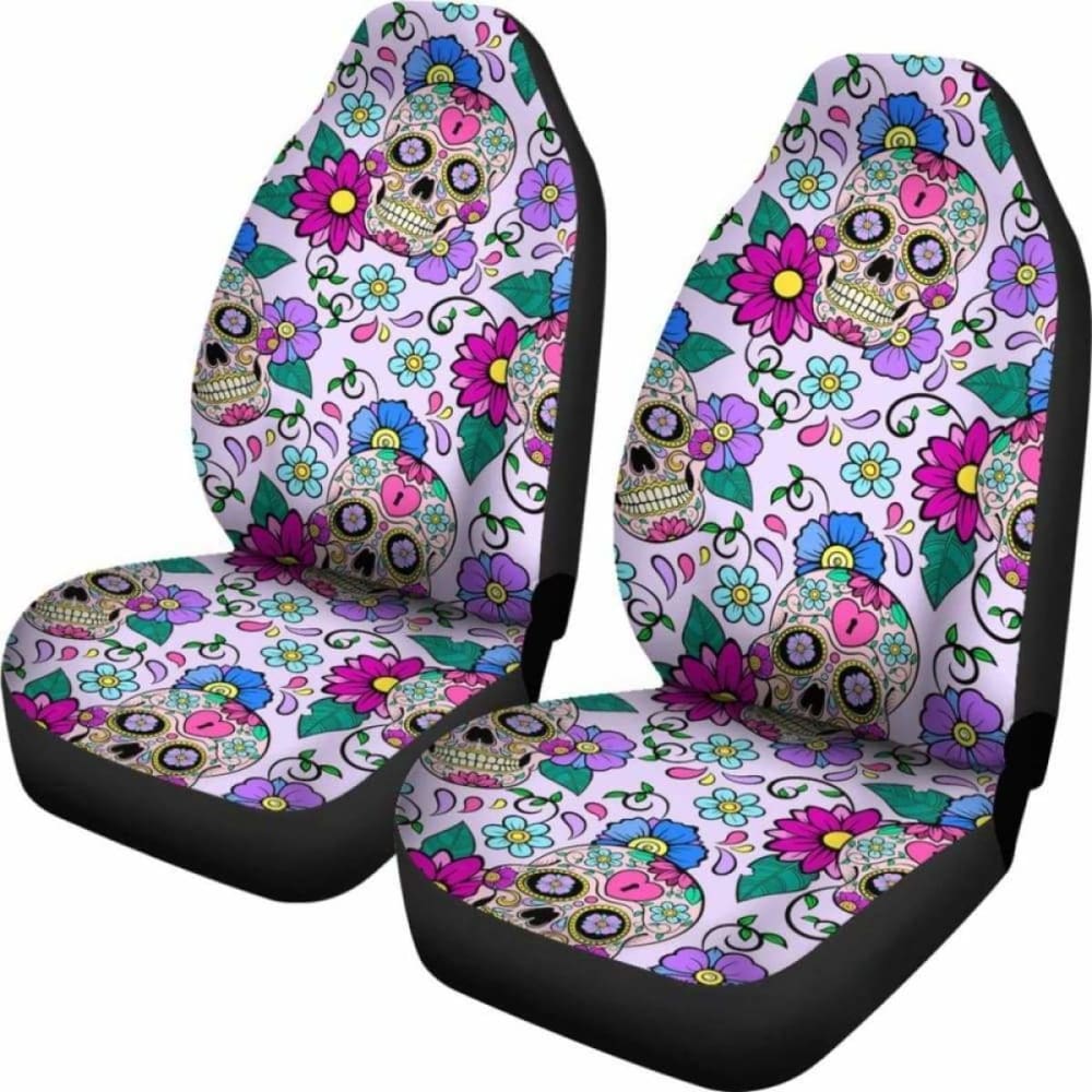 Set Of 2 - Sugar Skulls - Car Seat Covers 101207