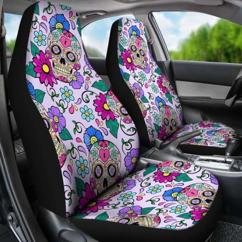 Set Of 2 - Sugar Skulls - Car Seat Covers 101207
