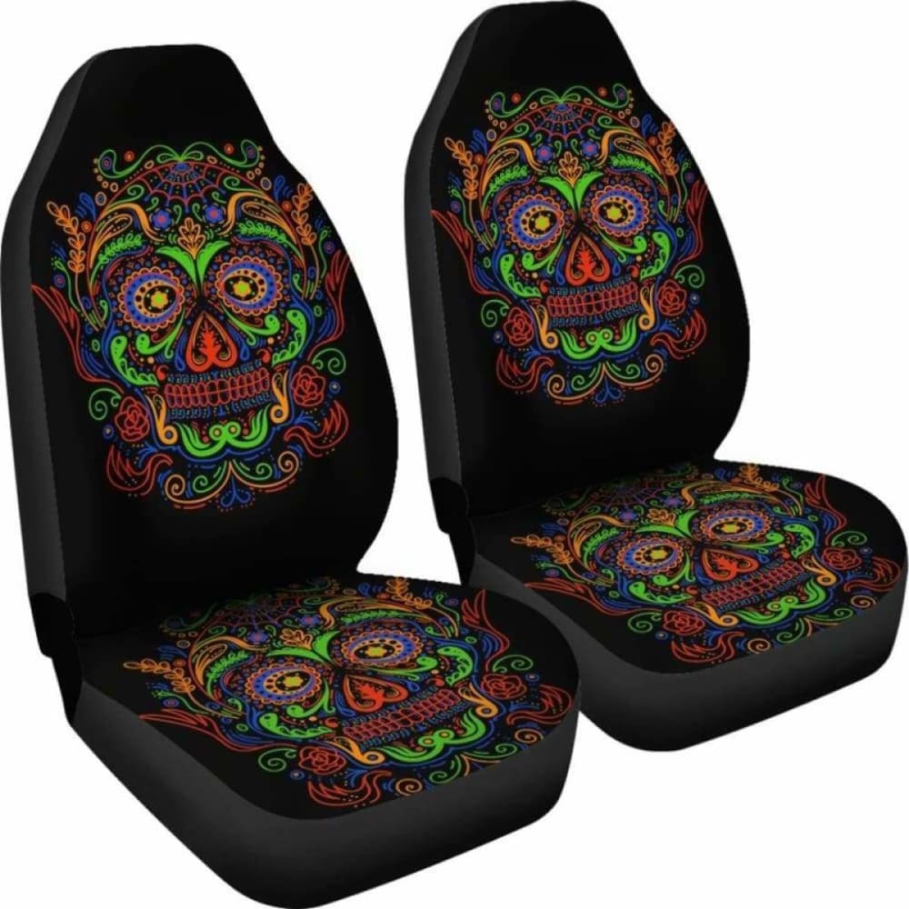Set Of 2 Sugar Skulls Seat Covers 101207