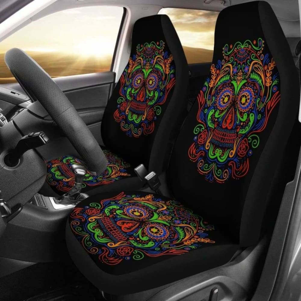 Set Of 2 Sugar Skulls Seat Covers 101207