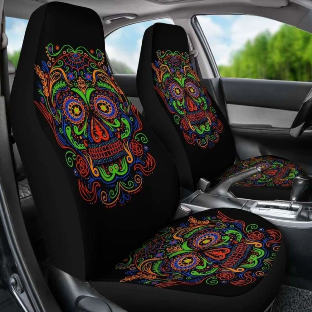 Set Of 2 Sugar Skulls Seat Covers 101207