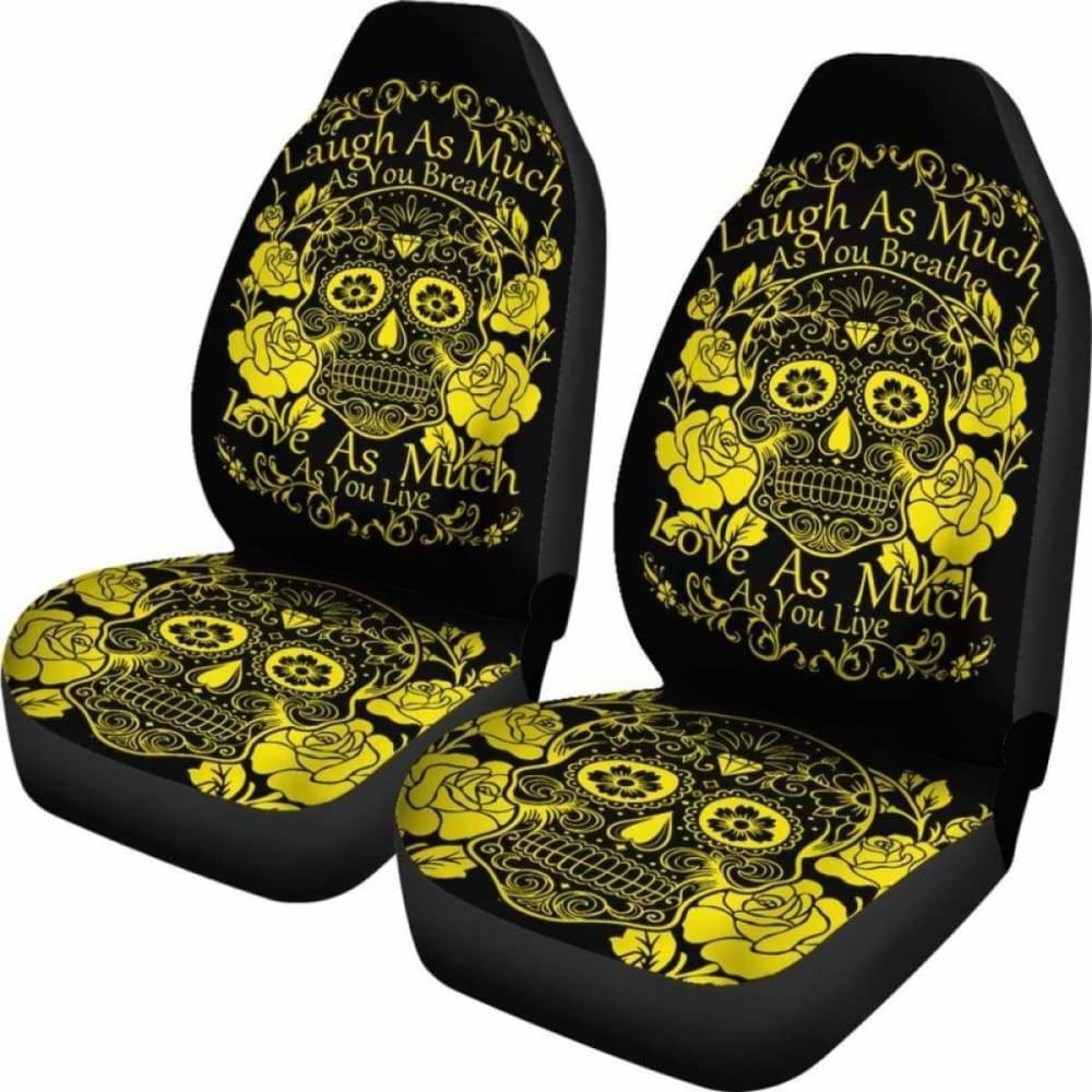 Set Of 2 -Sugar Skulls - Seat Covers 101207