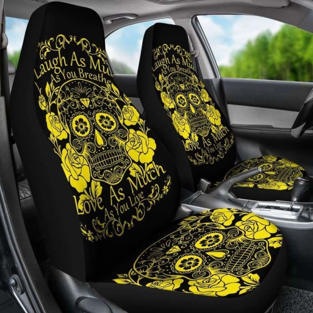 Set Of 2 -Sugar Skulls - Seat Covers 101207