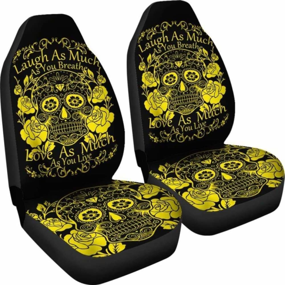 Set Of 2 -Sugar Skulls - Seat Covers 101207