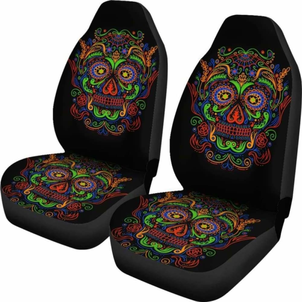 Set Of 2 Sugar Skulls Seat Covers 101207