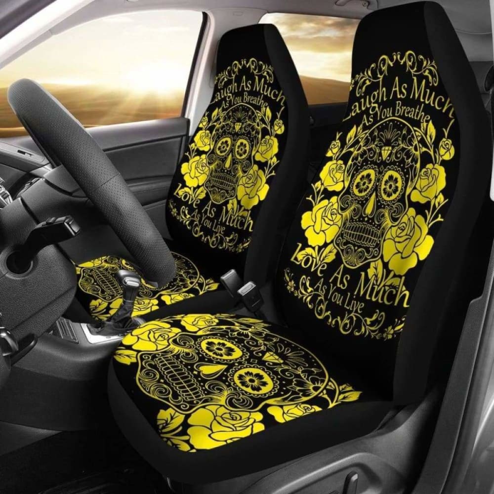 Set Of 2 -Sugar Skulls - Seat Covers 101207