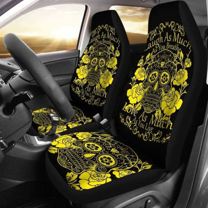 Set Of 2 -Sugar Skulls - Seat Covers 101207