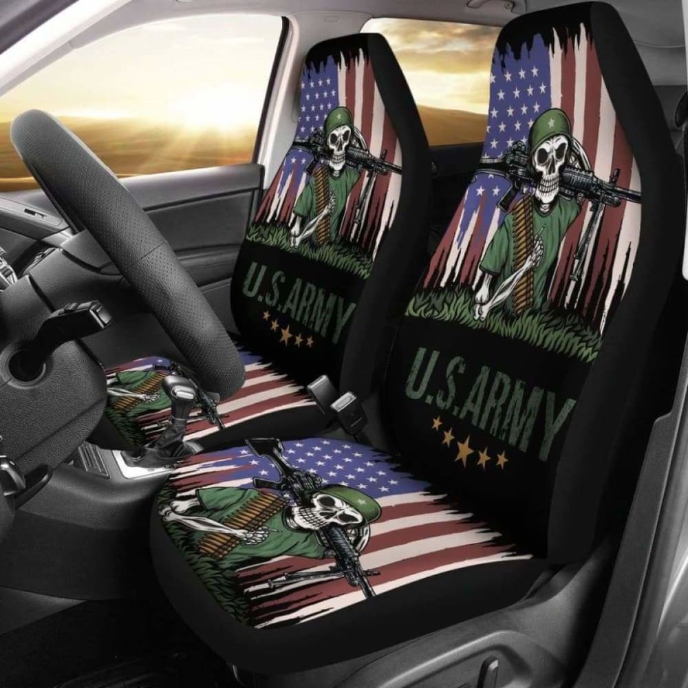 Set Of 2 Us Army Skulls Car Seat Covers 153908 - YourCarButBetter