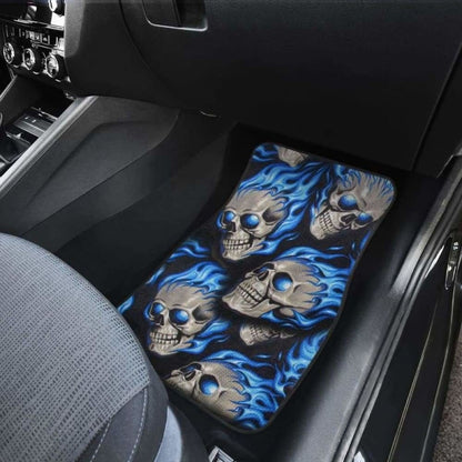 Set Of 4 Pcs Blue Flaming Skull Car Mats 110728 - YourCarButBetter