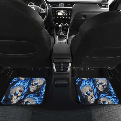 Set Of 4 Pcs Blue Flaming Skull Car Mats 110728 - YourCarButBetter