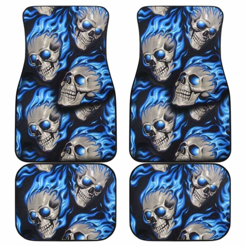 Set Of 4 Pcs Blue Flaming Skull Car Mats 110728 - YourCarButBetter