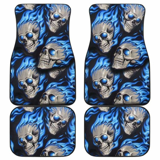 Set Of 4 Pcs Blue Flaming Skull Car Mats 110728 - YourCarButBetter