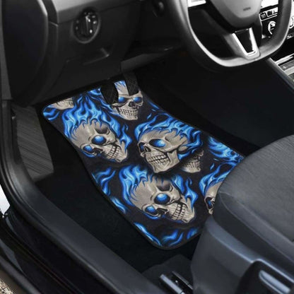 Set Of 4 Pcs Blue Flaming Skull Car Mats 110728 - YourCarButBetter