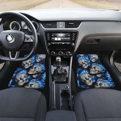 Set Of 4 Pcs Blue Flaming Skull Car Mats 110728 - YourCarButBetter