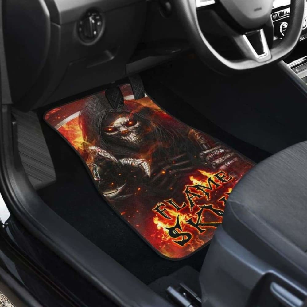 Set Of 4 Pcs Flaming Skull Car Mats 110728 - YourCarButBetter