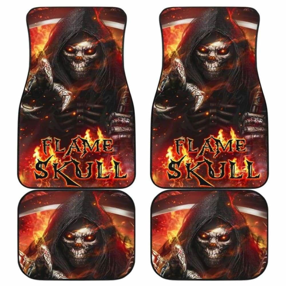 Set Of 4 Pcs Flaming Skull Car Mats 110728 - YourCarButBetter