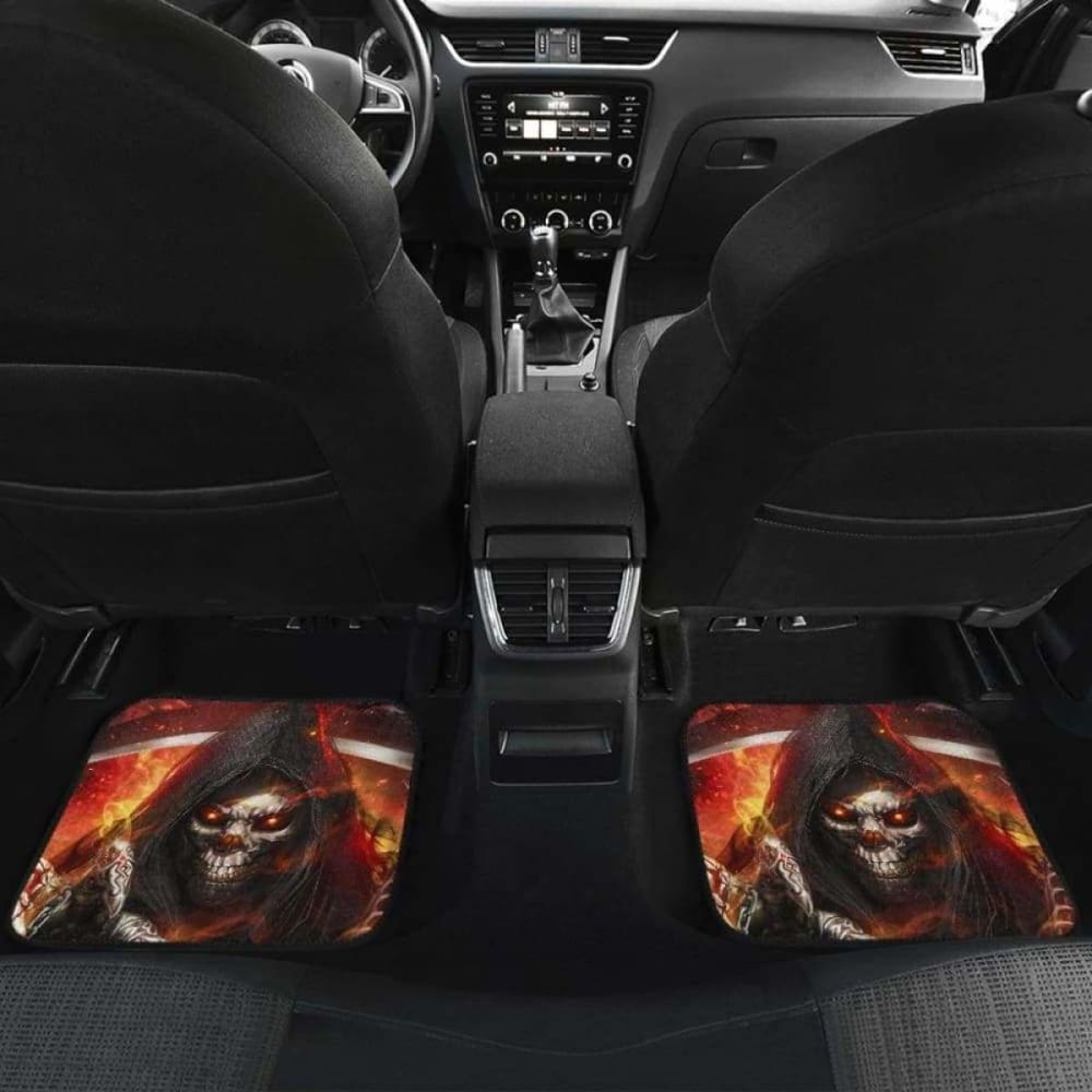 Set Of 4 Pcs Flaming Skull Car Mats 110728 - YourCarButBetter