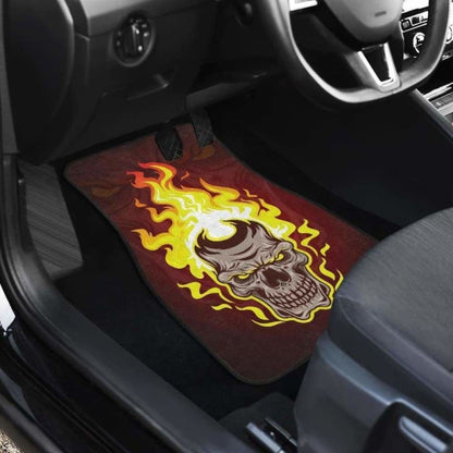 Set Of 4 Pcs Flaming Skull Car Mats 110728 - YourCarButBetter