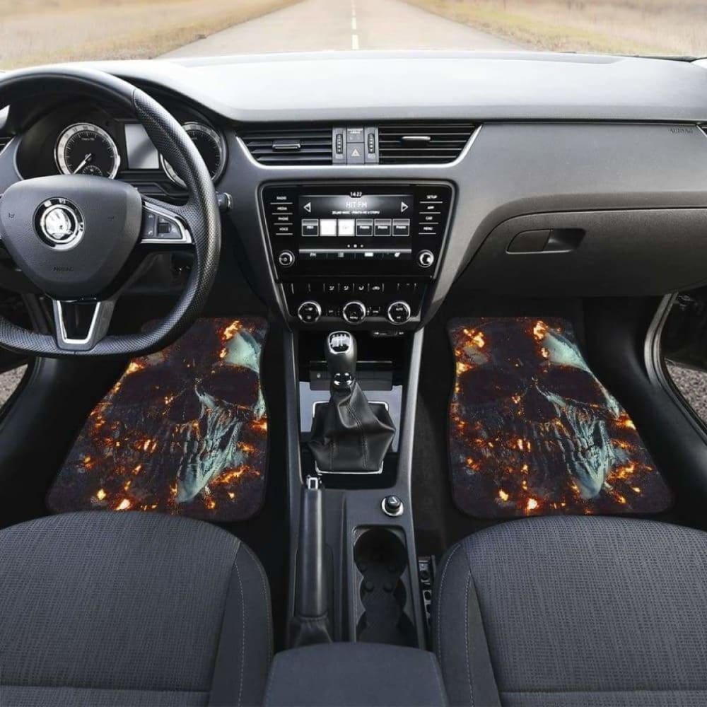 Set Of 4 Pcs Flaming Skull Car Mats 110728 - YourCarButBetter